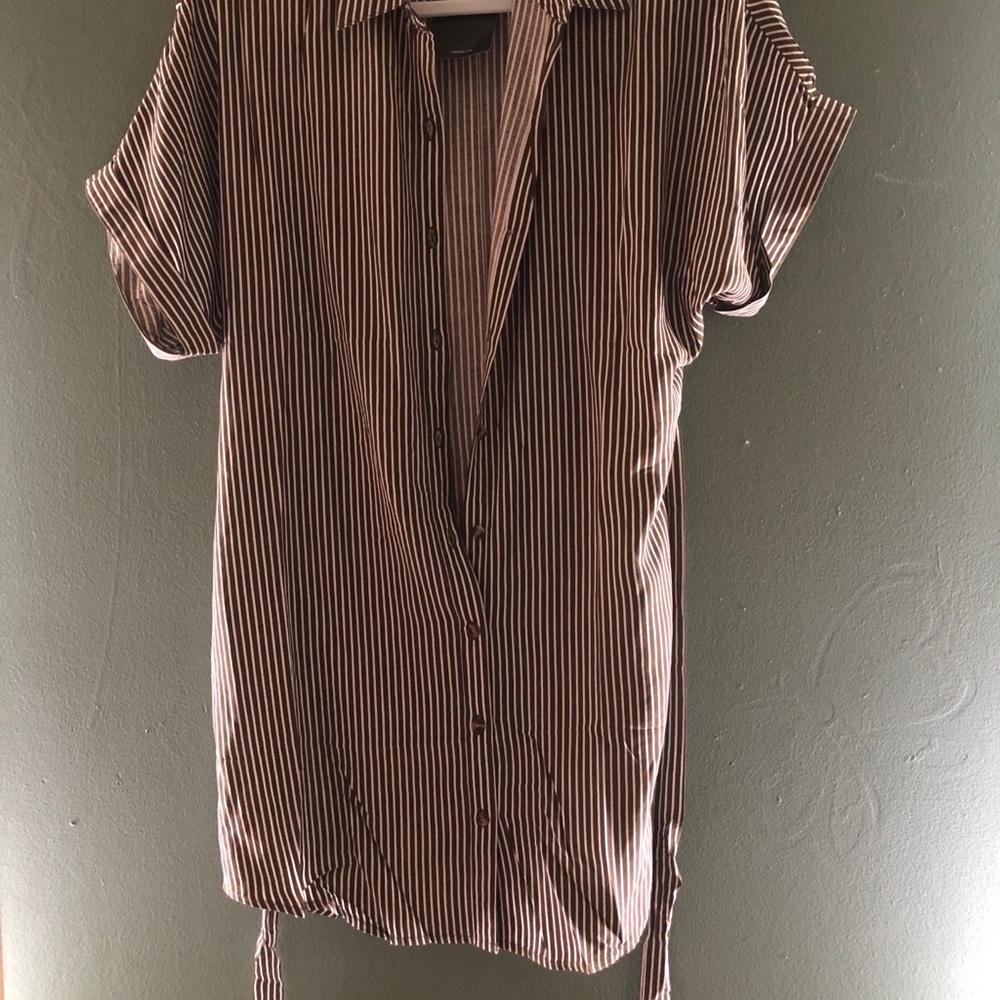 Striped belted shirt dress